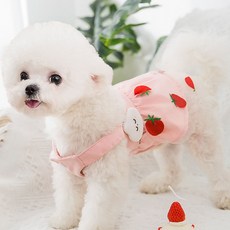 寵物款草莓圖案吊帶連身裙, 混色