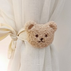 지앤와이 곰돌이 커튼 타이백 82cm, 베이지, 2개