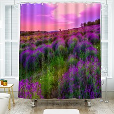 Vlien 3D 紫色田野印花浴簾 A_RD_888, 1個