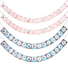 大象生日掛旗 2款 x 2入, 粉紅色, 藍色, 1套