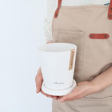 MORIANN 大理石紋彩色霧面塑膠花盆 + 底盤套組, 乳白色, 1組