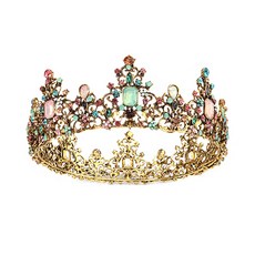 LUNA GLAM 自助婚紗 復古金色婚禮頭飾, 粉綠色, 1個