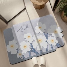 위더홈 로맨틱 화이트 플라워 뽀송 매트, 그레이, 1개