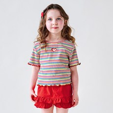 마리앤모리 아동용 하트컷아웃 레인보우 티셔츠