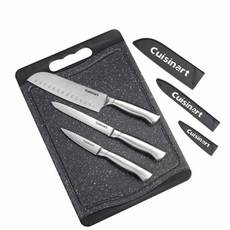 Cuisinart 美膳雅 經典款刀+砧板套組 高品質不鏽鋼材質 鋒利耐用 人體工學設計刀柄, 18cm三德廚用刀+廚用刀專用刀鞘+14cm麵包刀+麵包刀專用刀鞘+9cm水果刀+水果刀專用刀鞘+多功能砧板, 1組
