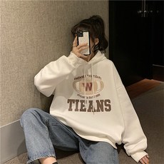 따뜻한 감성 브라운 레터링 빅사이즈 임산부 기모 후드 티셔츠