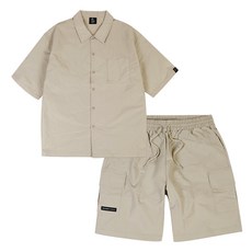 MOZMOZ 男女通用 華莎尼龍 寬鬆版型 短袖襯衫 上下身套裝