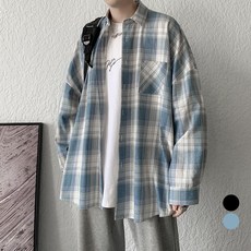 Elsso 男款寬版四季格紋長袖襯衫