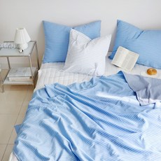 CASA VERDE 條紋色織棉雙面被, 鯨魚藍