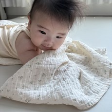 미소네이처 신생아용 순면 코튼 플라워 블랭킷, 민트