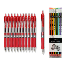 DONG-A U-Knock按動筆 0.5mm 12入 + Twocobi Koma 三角橡皮擦鉛筆 SG-208 12入組, 紅色, 1套