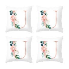 閃亮華麗粉紅花朵字母抱枕套 4件組