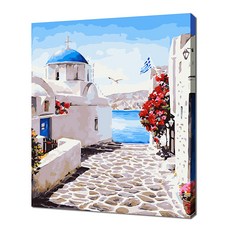 Ecosol 自助油畫 28色風景畫 DIY名畫繪製 40 x 50公分, 可看見愛琴海的菲羅斯特法尼小巷