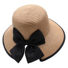 AFECTO 黑色蝴蝶結點綴藤編拉菲草帽