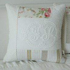 앤코튼 로맨틱패치 사각 쿠션커버 + 솜 세트, 화이트