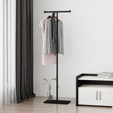 가구느낌 철제 미니 튼튼한 1단 플러스행거, 블랙