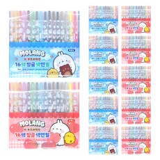 MOLANG 彩色旋轉蠟筆組 粉色6入+藍色6入, 16色, 1組