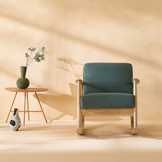 리바트 네오 뉴탐 패브릭 흔들의자 1인용 소파 방문설치, 내추럴(목대), 딥그린(패브릭)