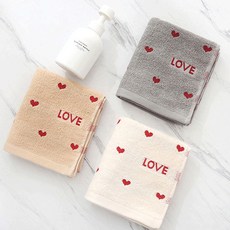 Allwaily 柔軟愛心洗臉巾 洗臉毛巾 120g 30支棉紗組 TSP595, 米色, 卡其色, 灰色, 3個