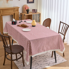 테이아 산뜻한 스트라이프 디자인의 식탁보, 레드, 1개, 100 x 140 cm