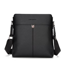 MR.OZER 男士復古皮革單肩包, 01黑色