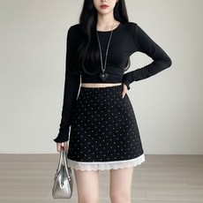 언헤브 여성용 도트 레이스 미니 스커트