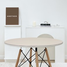 Another皮革餐桌布 防水 圓形, 象牙白 + 棕色, 直徑 80cm