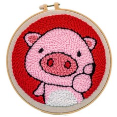 DIY 양모 자수 초보자용 21cm, 1세트, 돼지