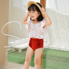 HARAROI 女童荷葉邊花朵兩件式泳裝