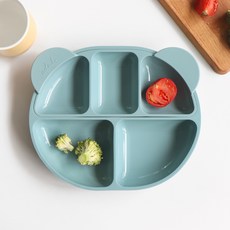 ade.l 孩童矽膠餐盤組, 薄荷綠, 3格餐盤(大)+3格餐盤(小)