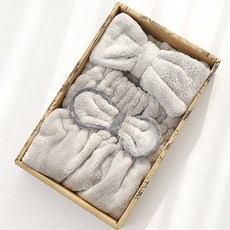 Isabelle Home 獨特蝴蝶結髮帶 + 乾髮巾套組, 灰色, 1套