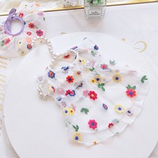 PASTEL PET 寵物透膚花朵刺繡連身裙, 白色