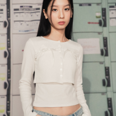 하이스쿨디스코 여성용 레이스 리본 크롭 가디건