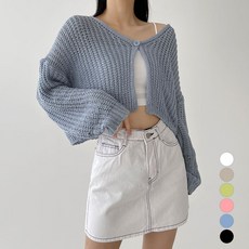 플랜데이 여성용 여름까지 원버튼 그물 짜임 니트 가디건