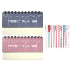 彩色直立式週計畫本 2種 + 甜甜彩色中性筆 10種套組, 隨機出貨(週計畫本)