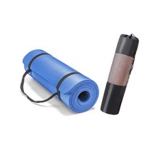 Blue Ears 家用瑜珈墊套組，10 毫米，肩帶 + 小袋, 藍色（瑜伽墊）
