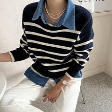 NANING9 女款 Rubenve 牛仔拼接針織衫