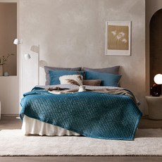 絲絨觸感極細纖維床罩, 絲絨藍條紋絎縫
