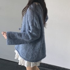 뜨개사계절 poet 풀오버 보트넥 루즈핏 대바늘 니트 뜨기 탑다운 DIY 패키지, 1개, 데님