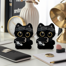 다다랜드 롹스타 고양이 인형 키링 + 기타 + 고글 세트, 9cm, 검정색, 2세트