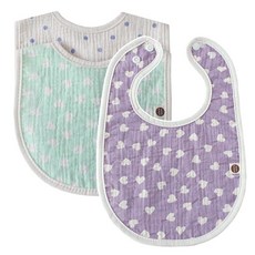 Bunnie Blossom 紫色薄荷心形印花紗布圍兜 3入, 紫色+薄荷綠+天藍色, 1組