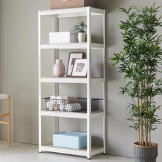 Joinmade 鋼製 免螺絲 組合式 角鋼 層架, 5層, 白色