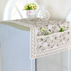 MF商店 口袋亞麻布蕾絲多用途微波爐冰箱洗衣機烘衣機蓋布, A款