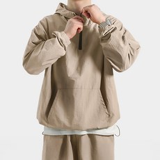 男款塔絲絨套頭防風外套 標準版型 長袖拉鍊上衣 + 短褲套裝 T2974