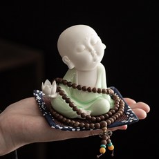 手持蓮花小童子香插 線香座 A款 YT_RC204, 綠色