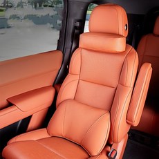 Ez2mk MS-80 頂級四季皮革汽車頸枕 + 腰靠套組, 1套, 橘棕色