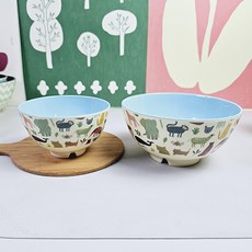 rice 幼兒飯碗 + 中碗組, 1套, 動物園藍色