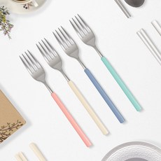 RAONNURI Della 可用於洗碗機的全不鏽鋼彩色叉, 象牙白, 蜜桃粉, 藍灰色, 藍綠色, 4個