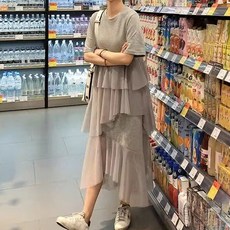 피어니스트 프릴 밑단 시스루 롱 원피스 빅사이즈 포함