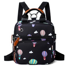 熱氣球印花後背尿布包, 黑色